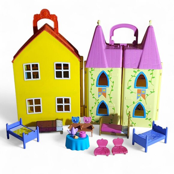 Peppa Pig Playset Bundle Lot Castle Dollhouse Yellow House Carry Case Kids Toys - Picture 2 of 9